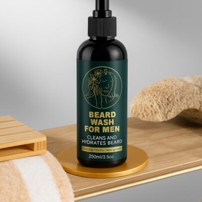 a beard wash bottle